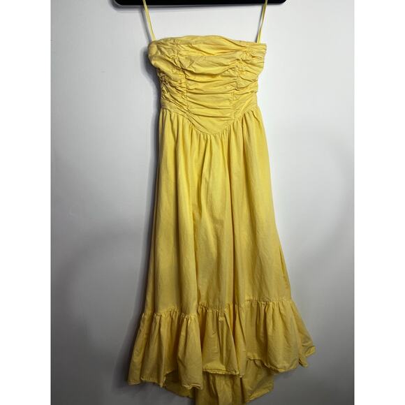MIKA & GALA Sunday Mornings Ruched Bust Midi Dress Lemon Size Small - Picture 3 of 8